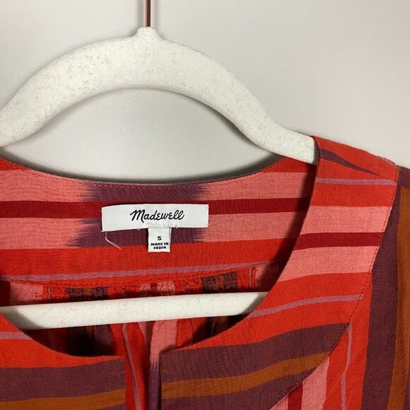 Madewell Ikat Peasant Popover Top Shirt Blouse Womens Small Red Balloon Sleeves - Picture 3 of 8